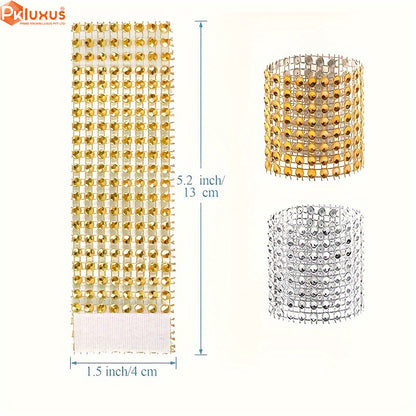 10pcs Luxury Rhinestone Napkin Holders, Golden Shiny Napkin Ring By PK LUXUS™