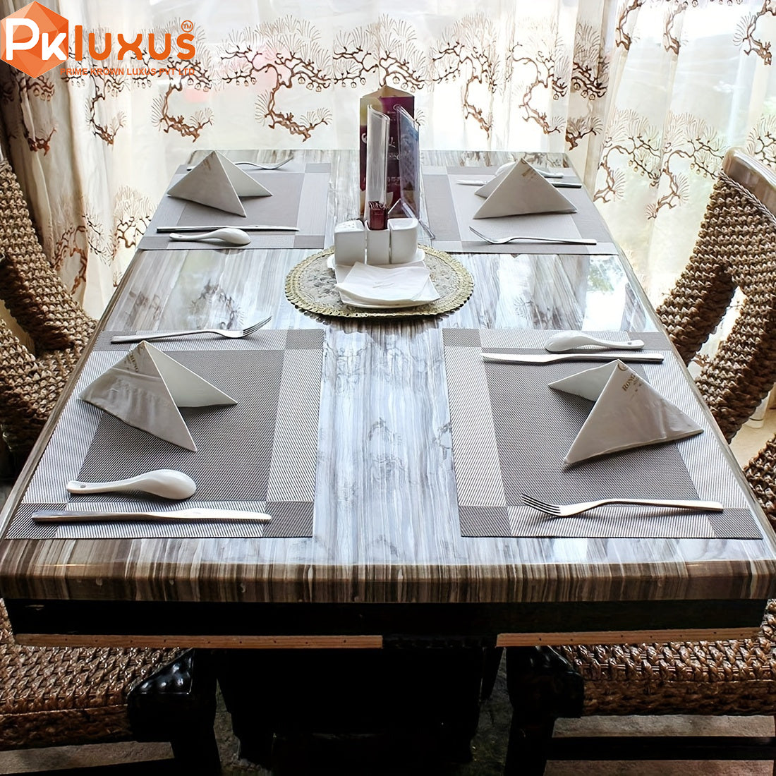 6/8pcs, Luxury PVC Placemats, Square Golden Table Pads By PK LUXUS™