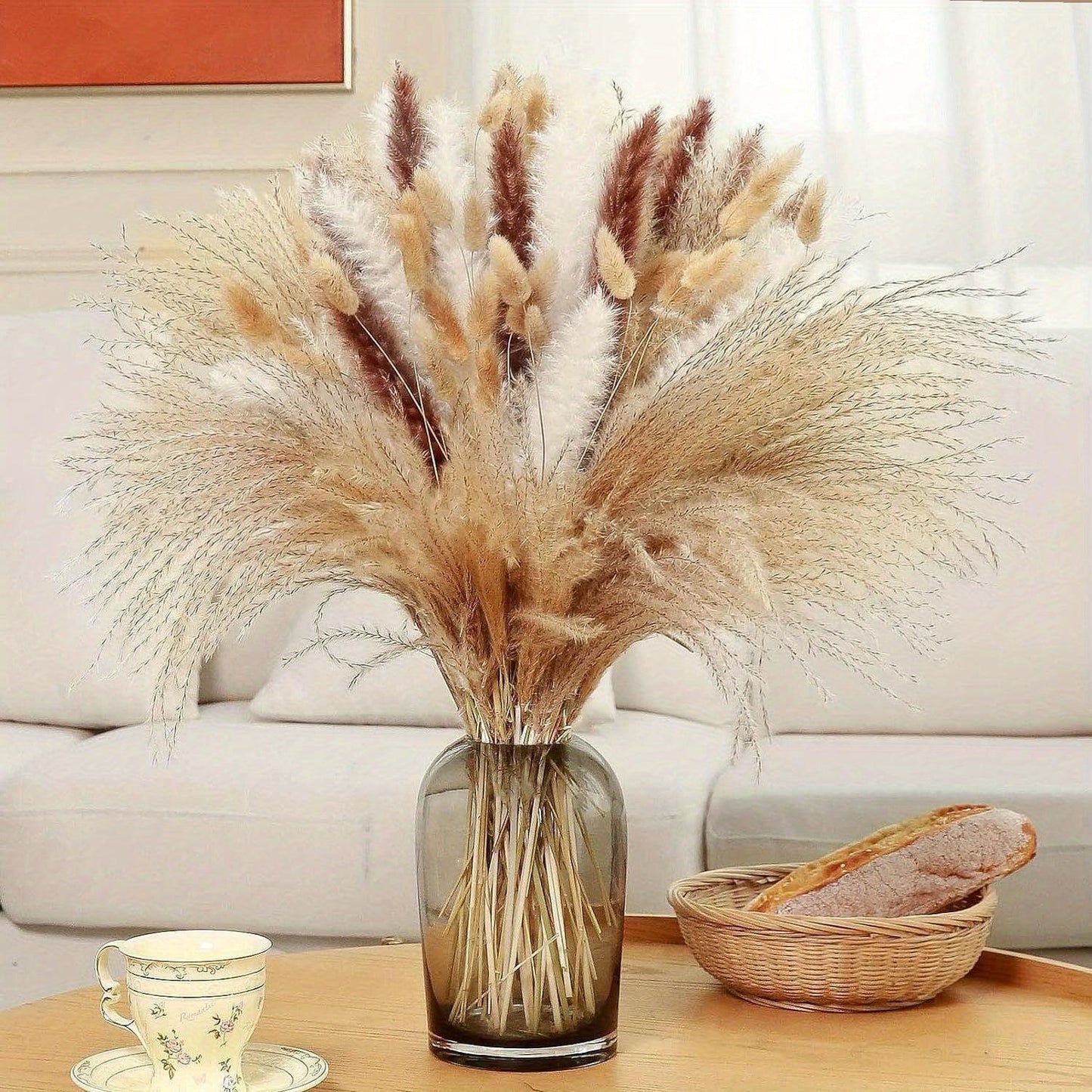 120 Stems Real Dried Pampas Grass Bunch Of 4 Varieties By PK LUXUS™ - PK LUXUS