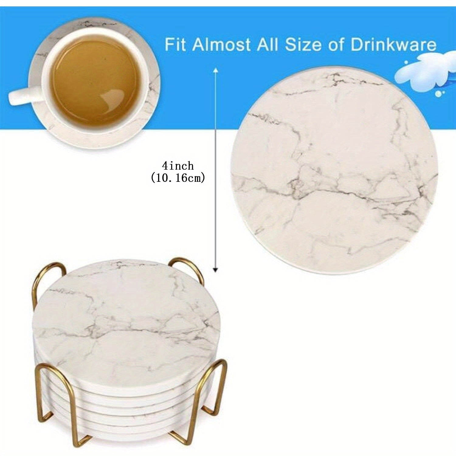 6pcs White Marble Ceramic Coaster Set By PK LUXUS™ - PK LUXUS