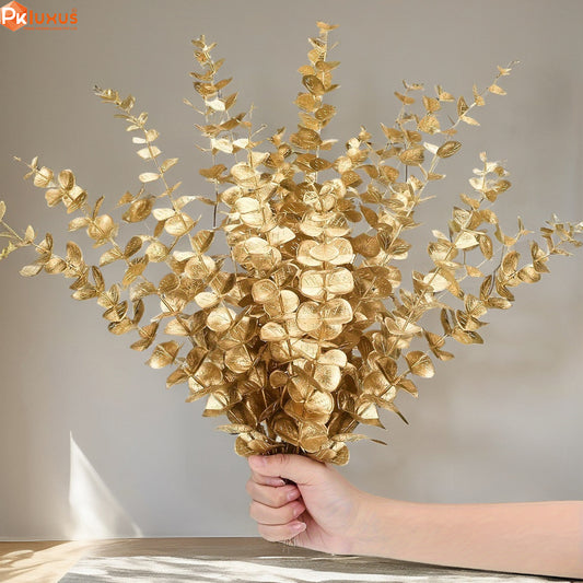 10 Stems Bunch Golden Eucalyptus Faux Leaves By PK LUXUS™ - PK LUXUS