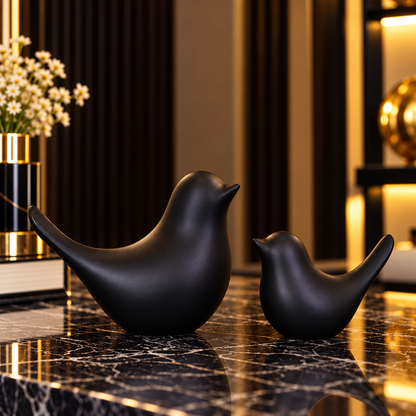 Black Sparrow Statue Set Of 2 By PK LUXUS™