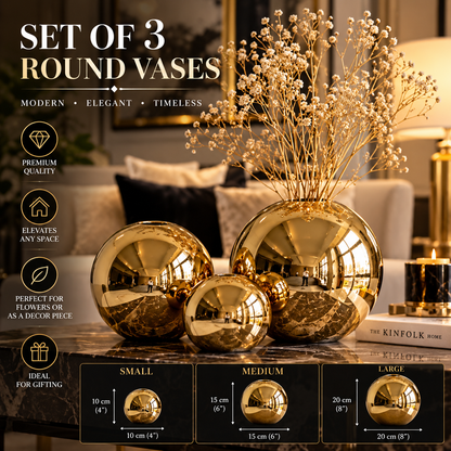 Set Of 3 Luxury Golden Ball Ceramic Vases By PK LUXUS™