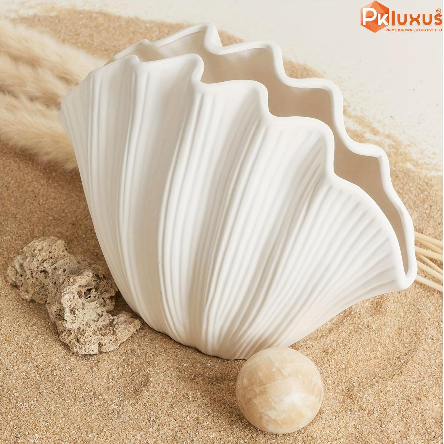 Luxury White Ceramic Shell Vase By PK LUXUS™ - PK LUXUS