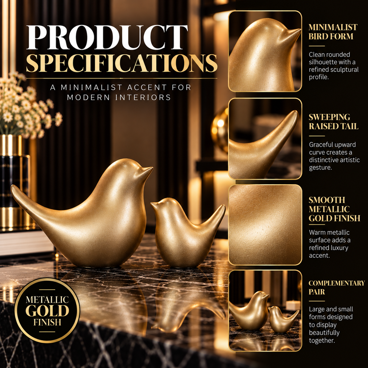 Golden Sparrow Statue Set Of 2 By PK LUXUS™