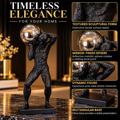 Luxury Black Atlas Reflective Orb Sculpture By PK LUXUS™