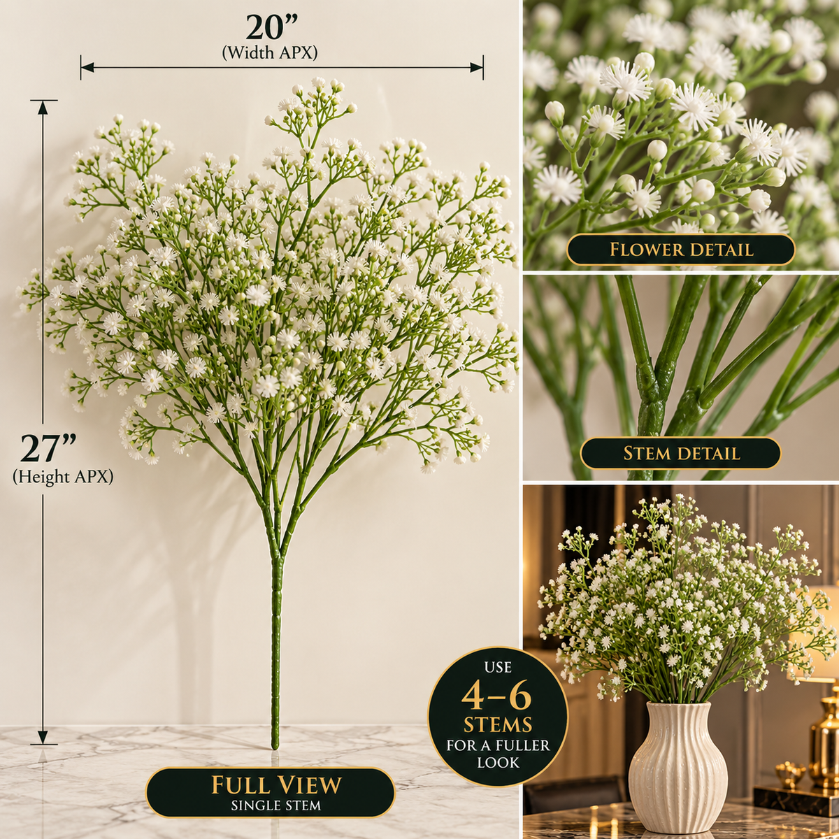 27-Inch 2 Stems of  Baby's Breath Flowers By PK LUXUS™