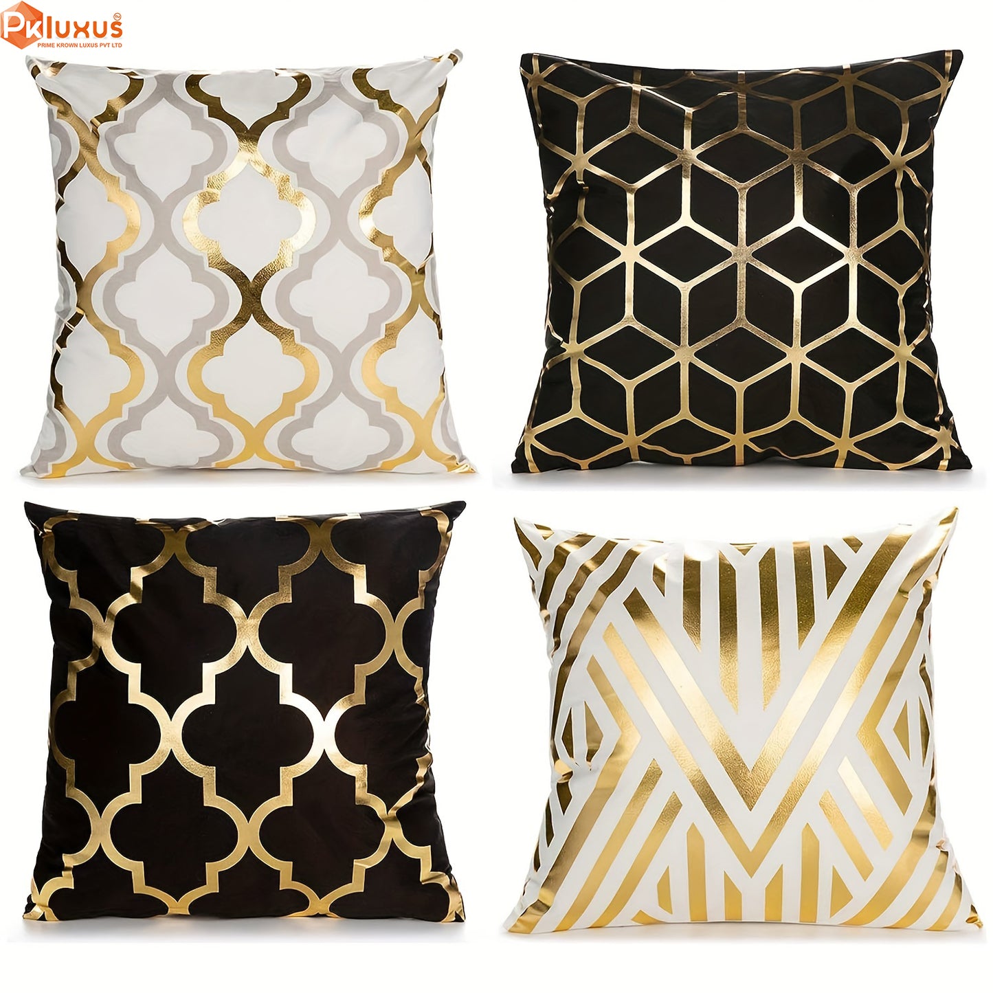 4pcs, Golden Foil Geometric Throw Pillow Covers By PK LUXUS™