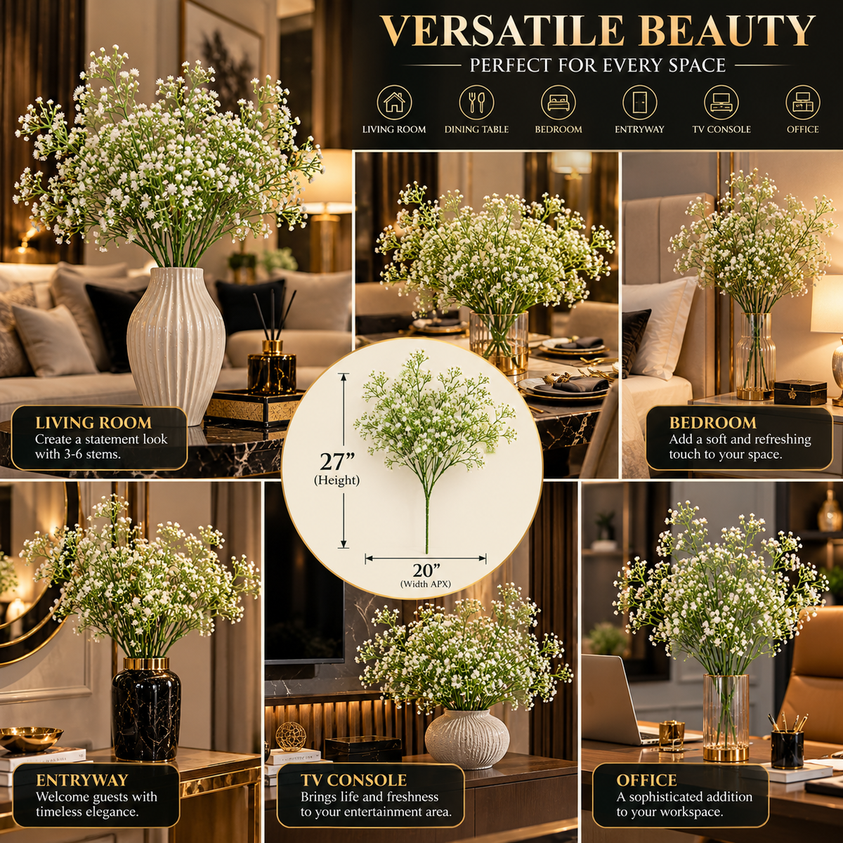 27-Inch 2 Stems of  Baby's Breath Flowers By PK LUXUS™