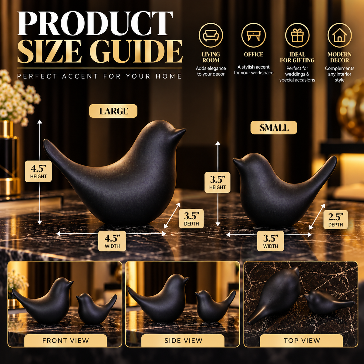 Black Sparrow Statue Set Of 2 By PK LUXUS™
