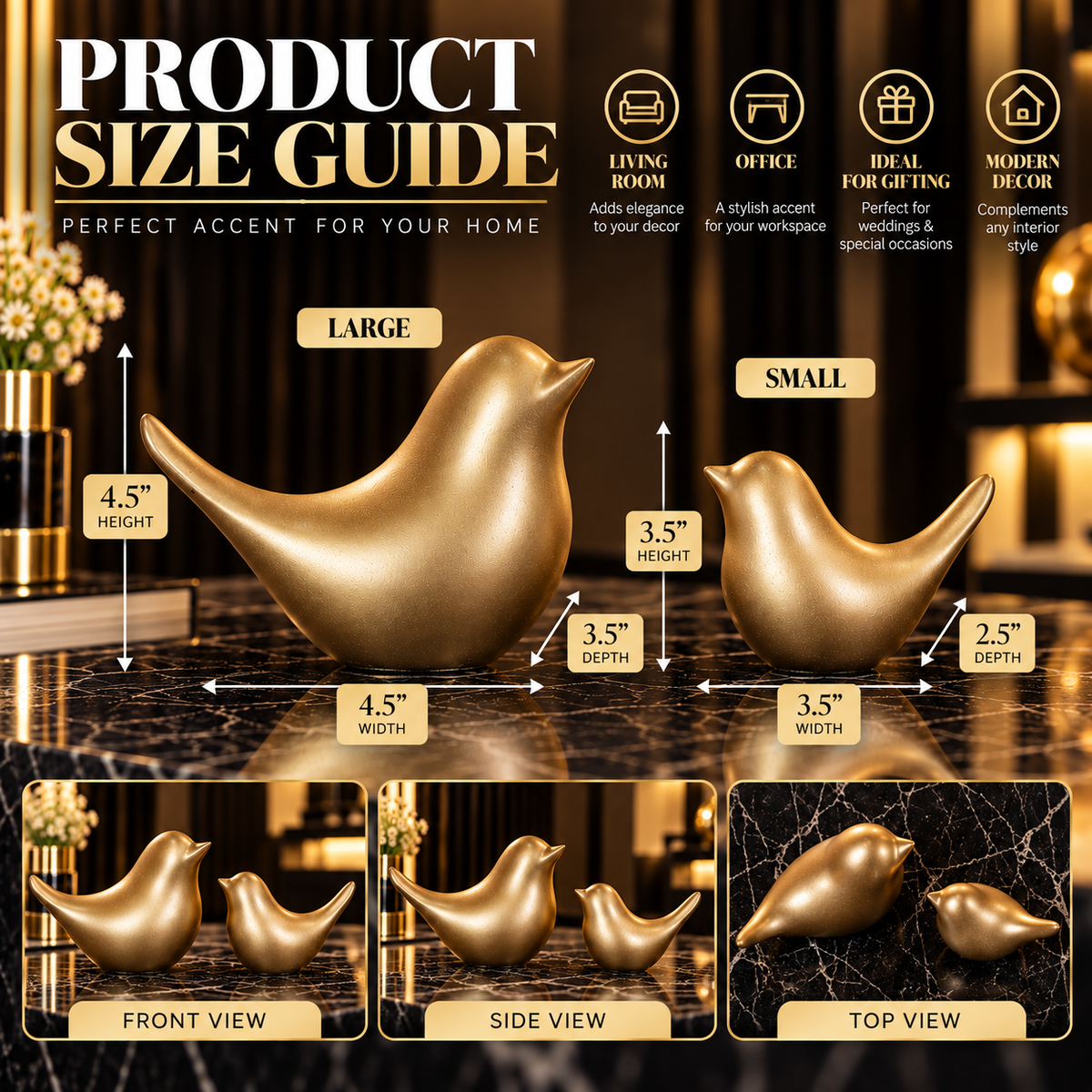 Golden Sparrow Statue Set Of 2 By PK LUXUS™