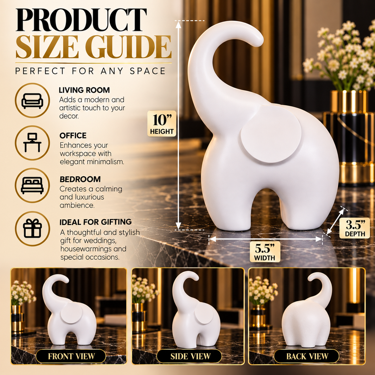 Luxury White Elephant Statue By PK LUXUS™