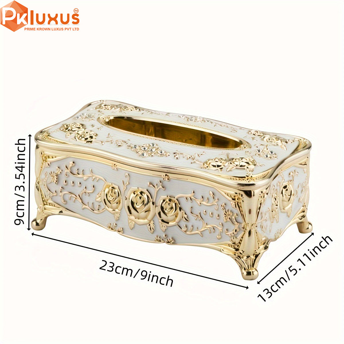 Luxury White & Gold Rose Pattern Tissue Box With Tissue Bundle By PK LUXUS™