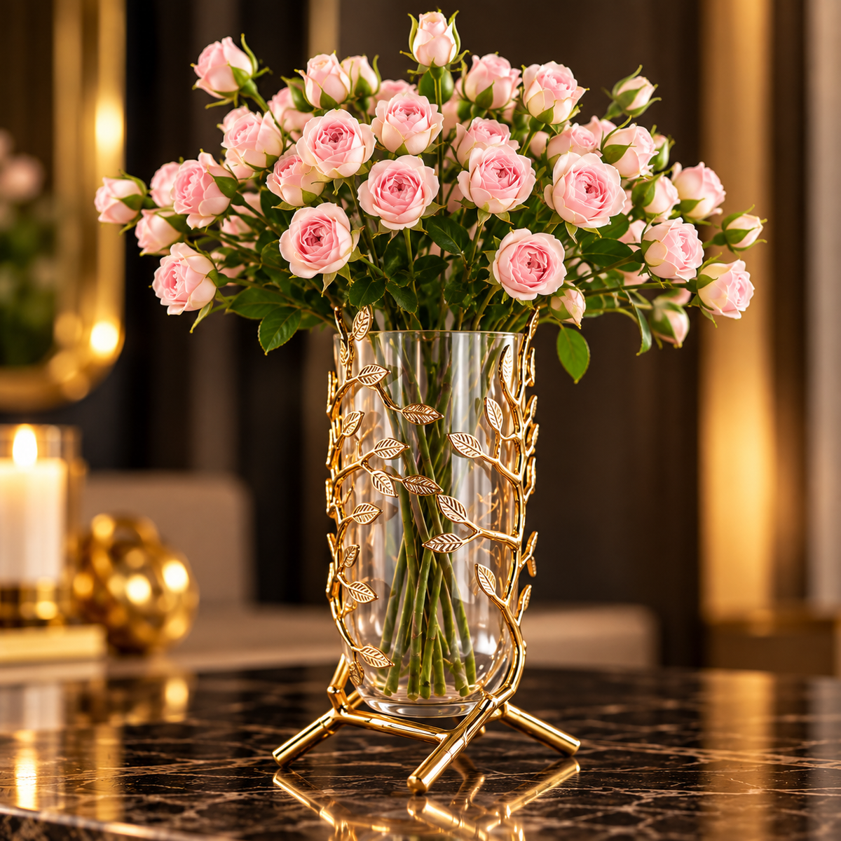 Glass Brass Vase / Brass Candle Holder By PK LUXUS™