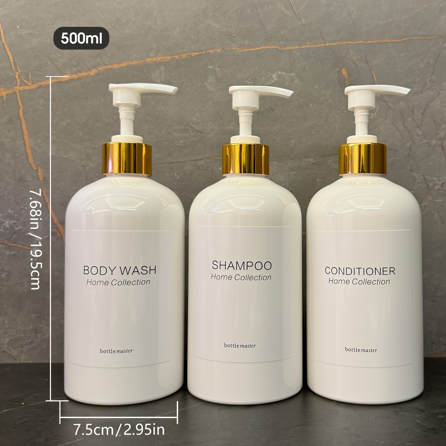 Luxury Set of 3 Shampoo & Conditioner Dispensers By PK LUXUS™ - PK LUXUS