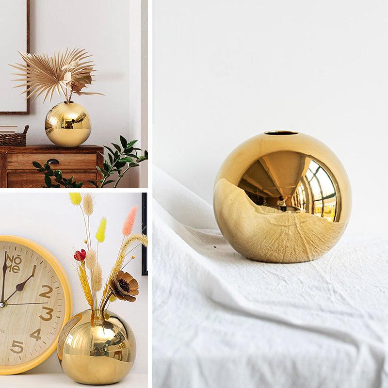 Set Of 3 Luxury Golden Ball Ceramic Vases By PK LUXUS™ - PK LUXUS