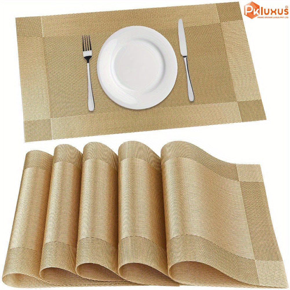 6/8pcs, Luxury PVC Placemats, Square Golden Table Pads By PK LUXUS™