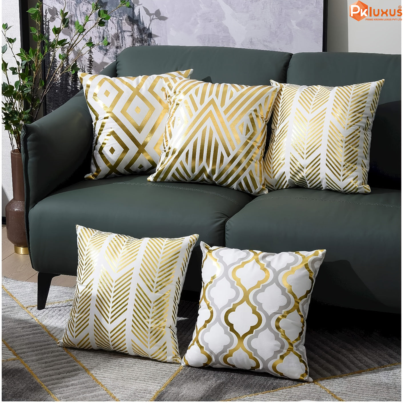 4pcs, Golden Foil Geometric Throw Pillow Covers By PK LUXUS™