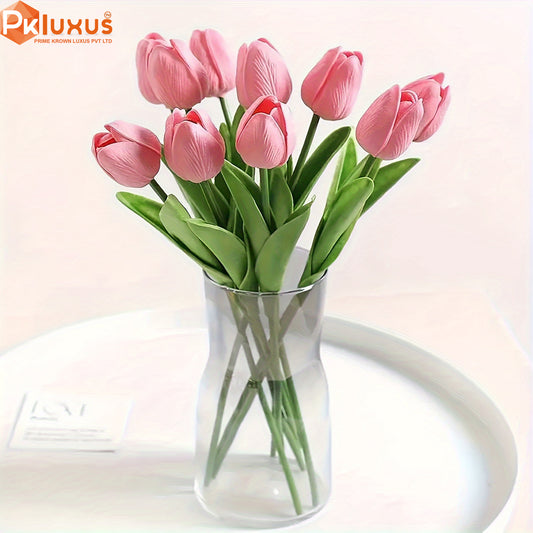 5 Stems Of Real Touch Pink Tulips Made With Rubber By PK LUXUS™