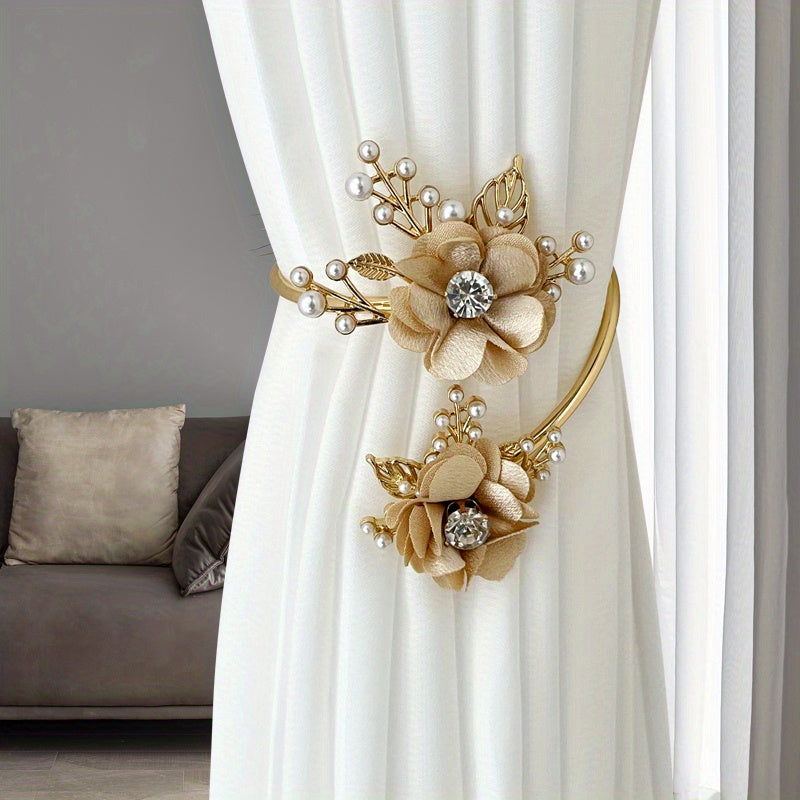 1pc Luxury Metal Faux Pearl Curtain Holdback Flower Design By PK LUXUS™