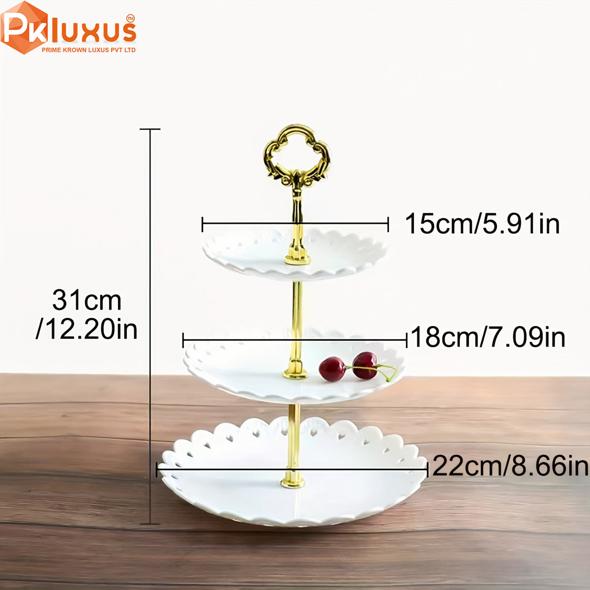 3- Tier Luxury White & Gold Cupcake Stand for Tea Parties By PK LUXUS™