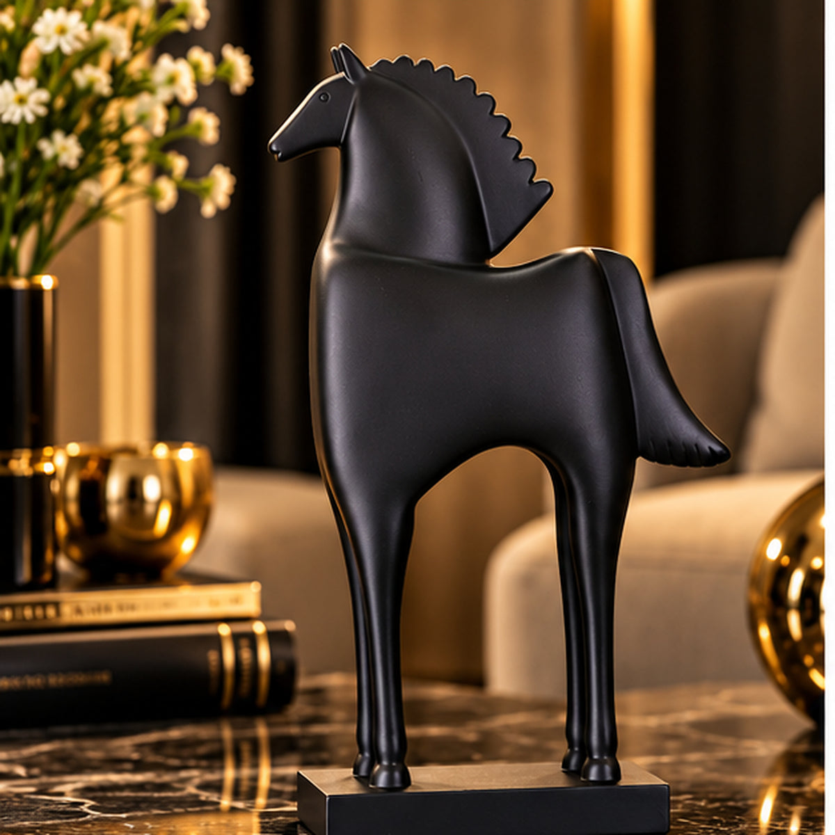 Luxury Black Greek Horse Statue By PK LUXUS™