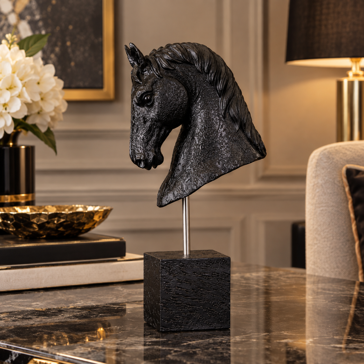 Luxury Black Horse Statue For Side Table By PK LUXUS™
