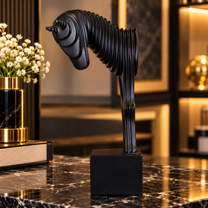 Luxury Black Abstract Striped Horse Statue By PK LUXUS™