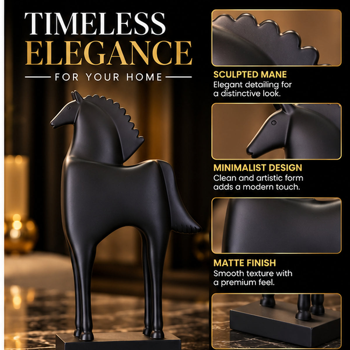 Luxury Black Greek Horse Statue By PK LUXUS™