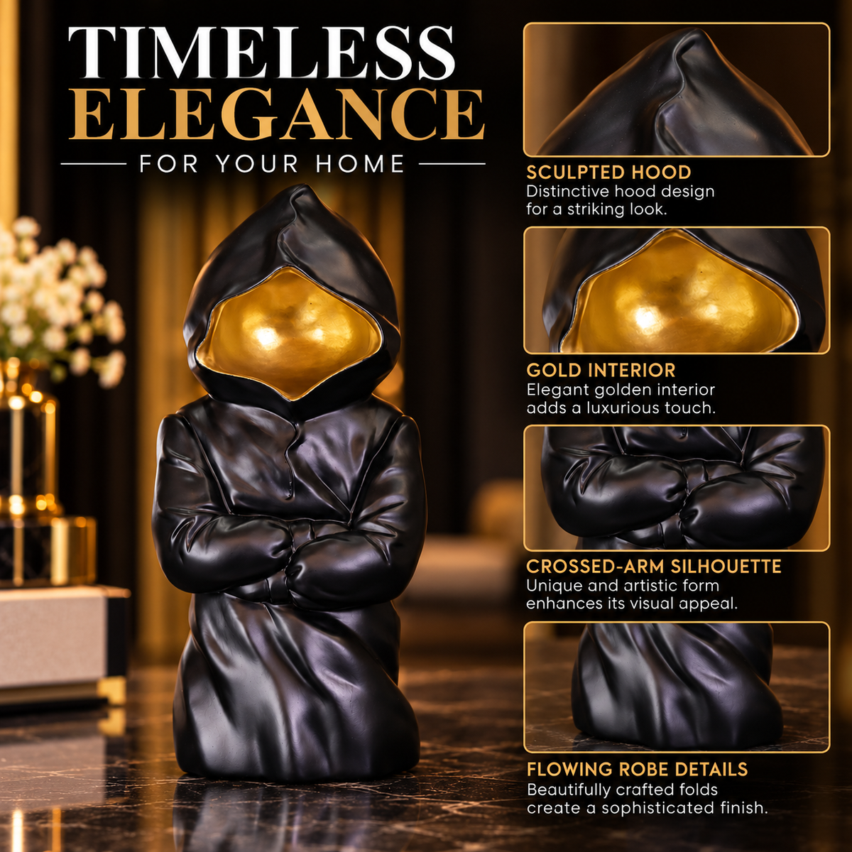 Luxury Black Hooded Figure Statue By PK LUXUS™