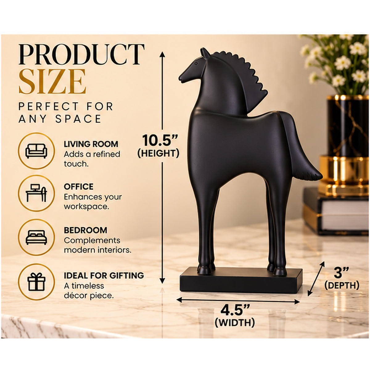 Luxury Black Greek Horse Statue By PK LUXUS™