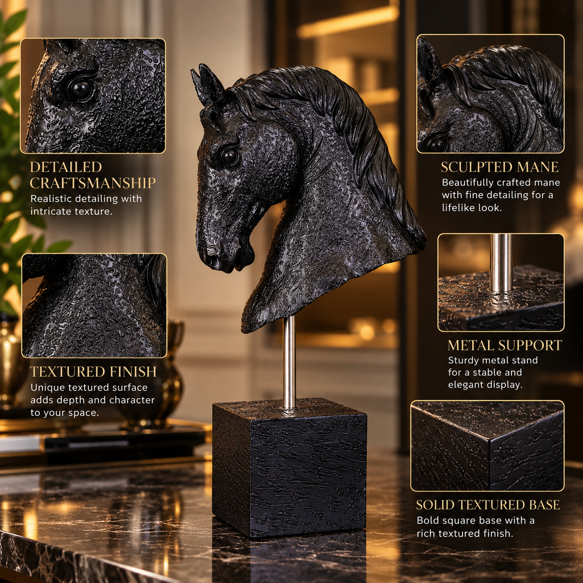 Luxury Black Horse Statue For Side Table By PK LUXUS™