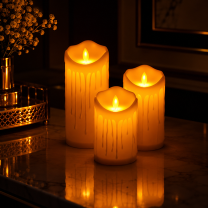 Realistic Flickering LED Flameless Candles – Set of 3 | Battery Operated By PK LUXUS™