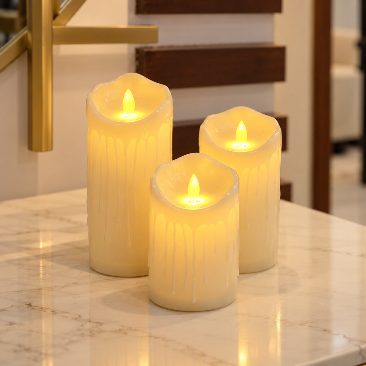 Realistic Flickering LED Flameless Candles – Set of 3 | Battery Operated By PK LUXUS™