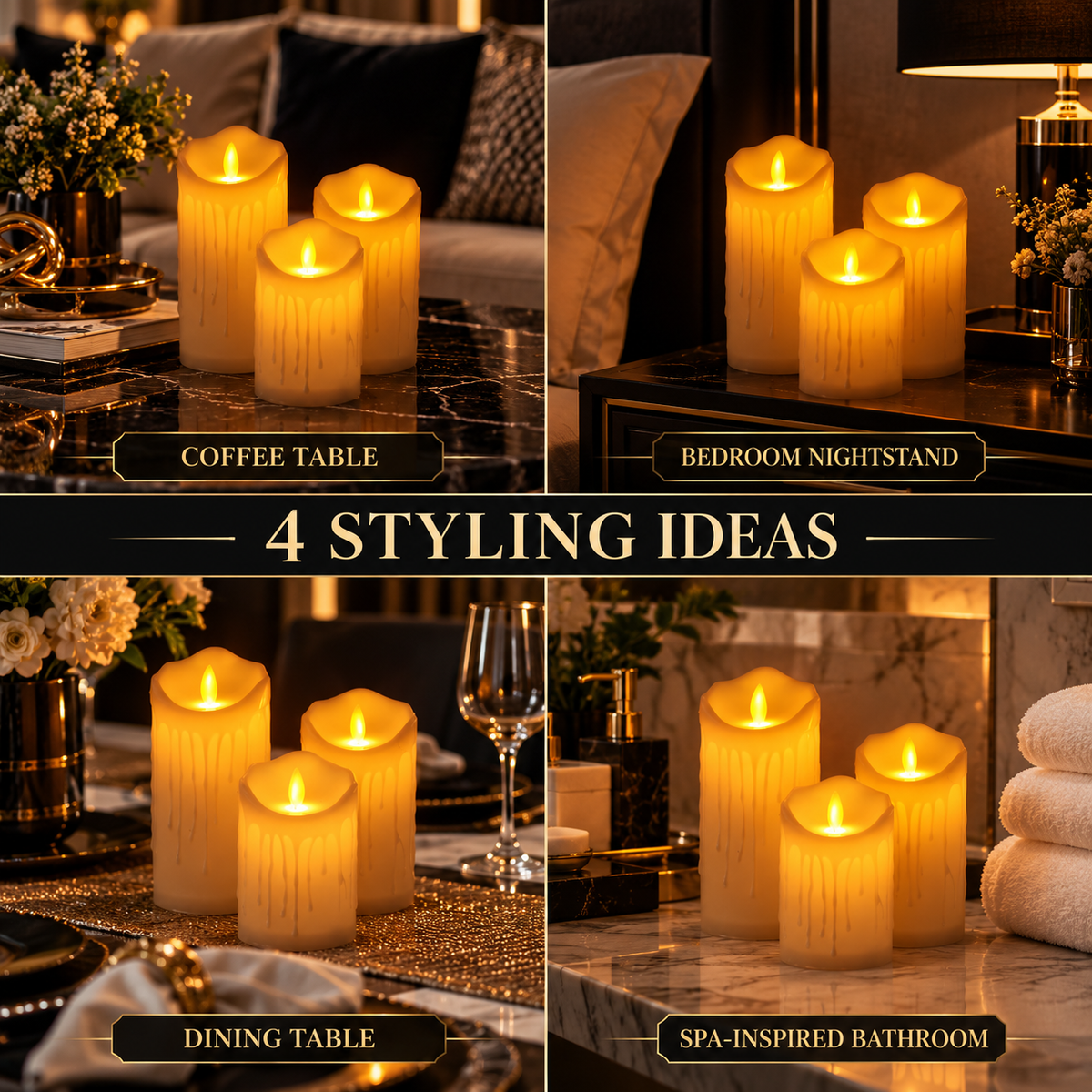 Realistic Flickering LED Flameless Candles – Set of 3 | Battery Operated By PK LUXUS™
