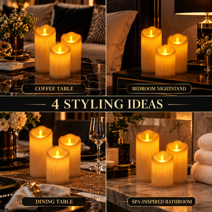 Realistic Flickering LED Flameless Candles – Set of 3 | Battery Operated By PK LUXUS™