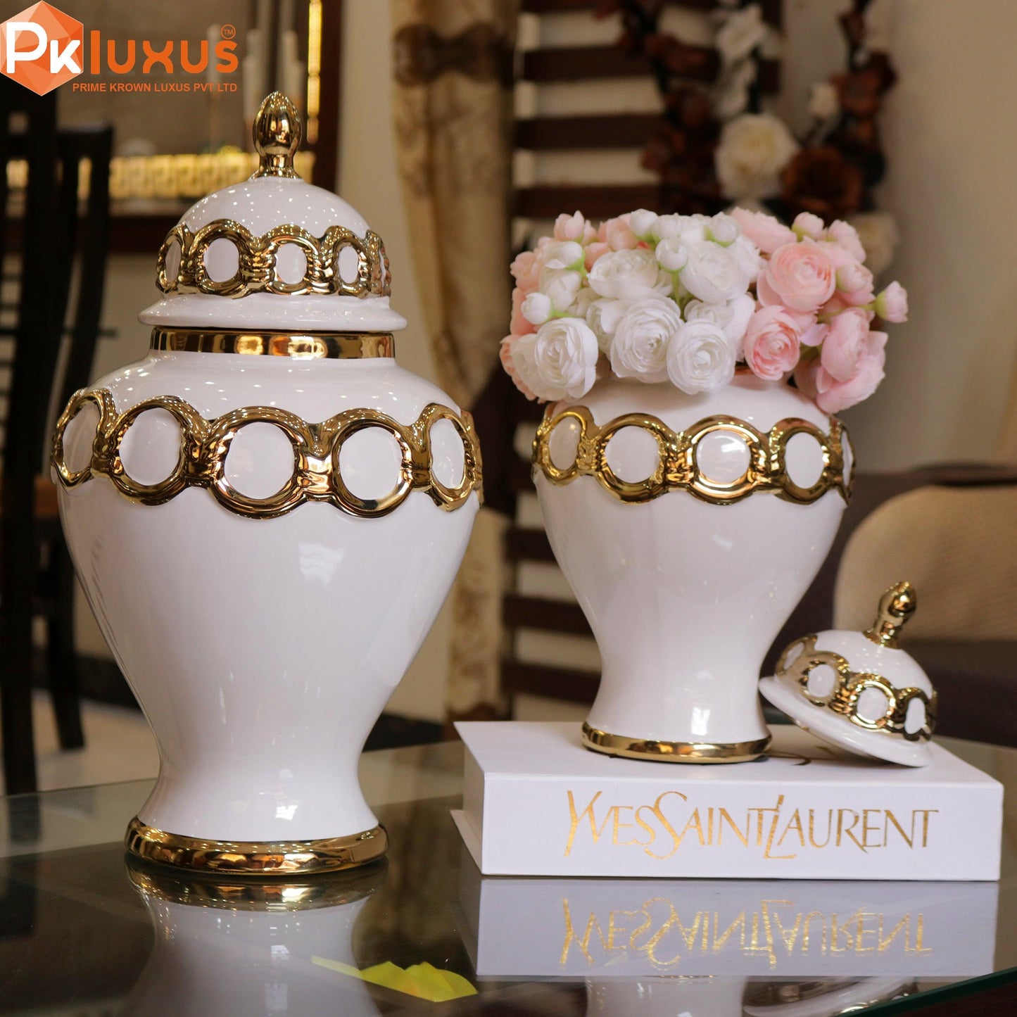 Colcolo Ceramic Vase Ginger Jars With Lid | Table Decoration | PK LUXUS™ - PK LUXUS