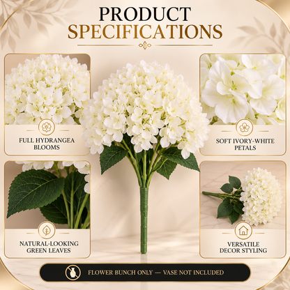 Premium White Artificial Hydrangea Flower Bunch By PK LUXUS™