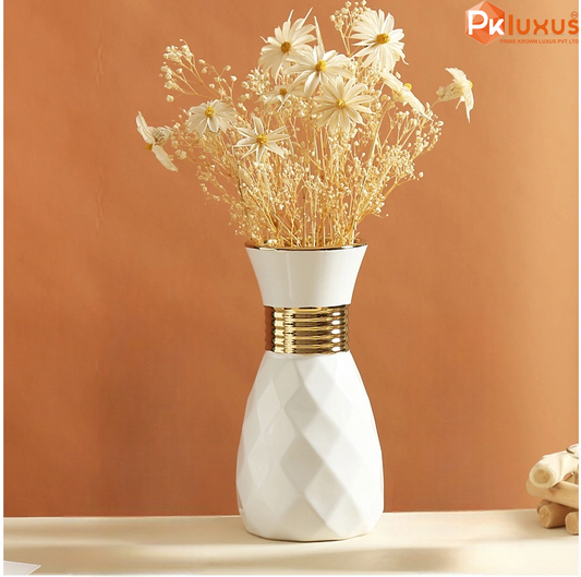 Luxury Gold & White Porcelain Vase By PK LUXUS™