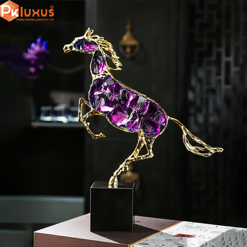 Luxury Gold Inlay Natural Glazed Stone Horse Statue By PK LUXUS™