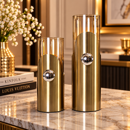 Champagne Glass & Gold Accent Vase Set of 2 By PK LUXUS™