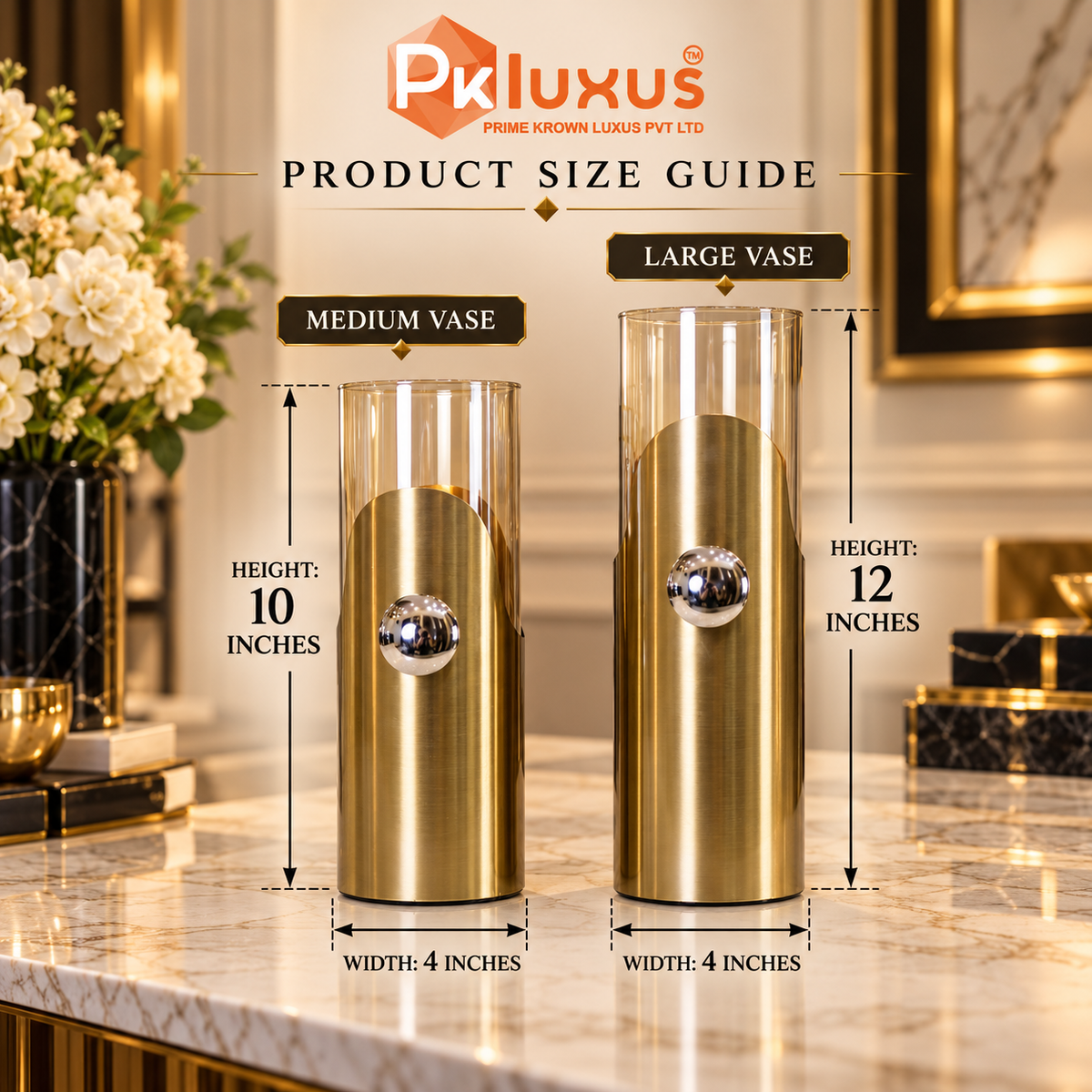 Champagne Glass & Gold Accent Vase Set of 2 By PK LUXUS™