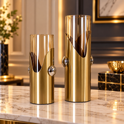 Champagne Glass & Gold Accent Vase Set of 2 By PK LUXUS™