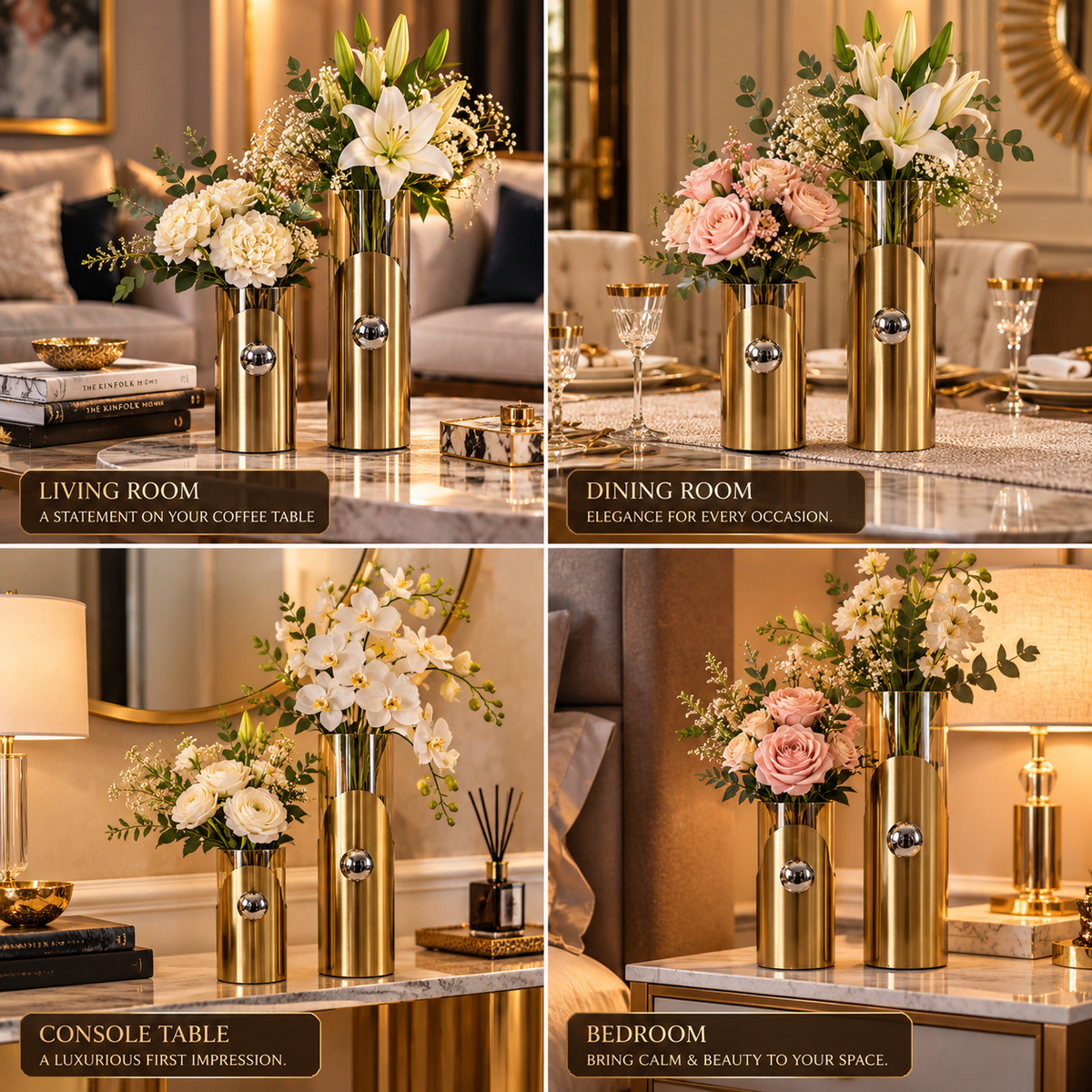 Champagne Glass & Gold Accent Vase Set of 2 By PK LUXUS™
