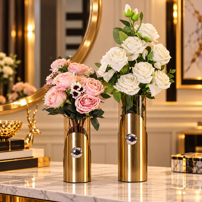 Champagne Glass & Gold Accent Vase Set of 2 By PK LUXUS™