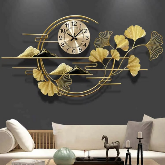 Golden Ginkgo Leaves Oversized Wall Clock  By PK LUXUS™