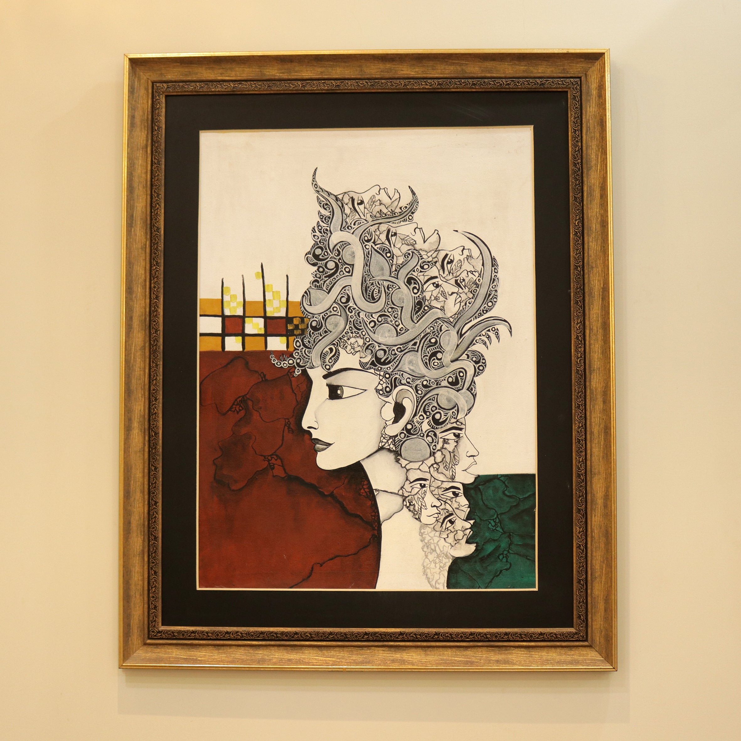 25x32 Inches Real Hand Painted Untitled, Portrait Drawing Wall Art By ...