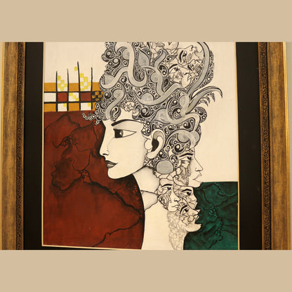 25x32 Inches Real Hand Painted Untitled, Portrait Drawing Wall Art By PK LUXUS™