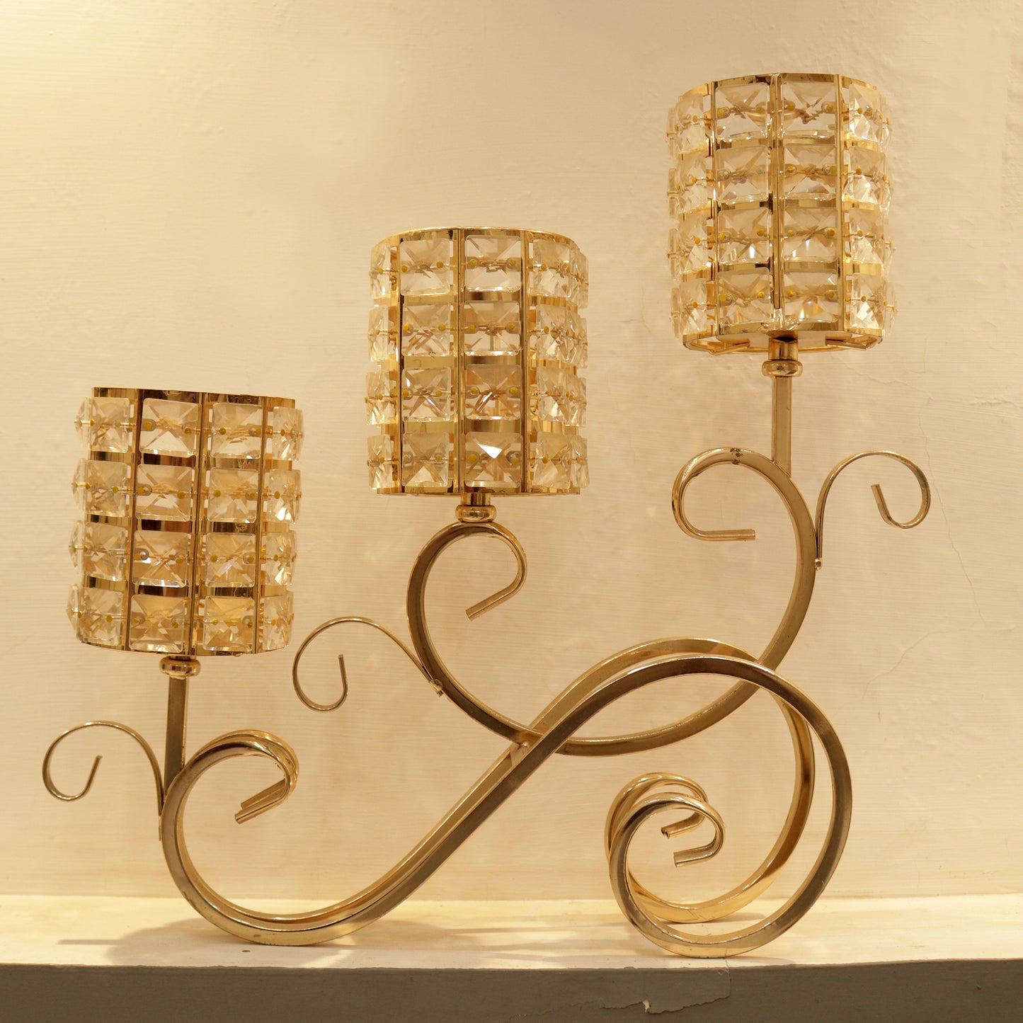Crystal & Gold Metal Candles Holder  By PK LUXUS™