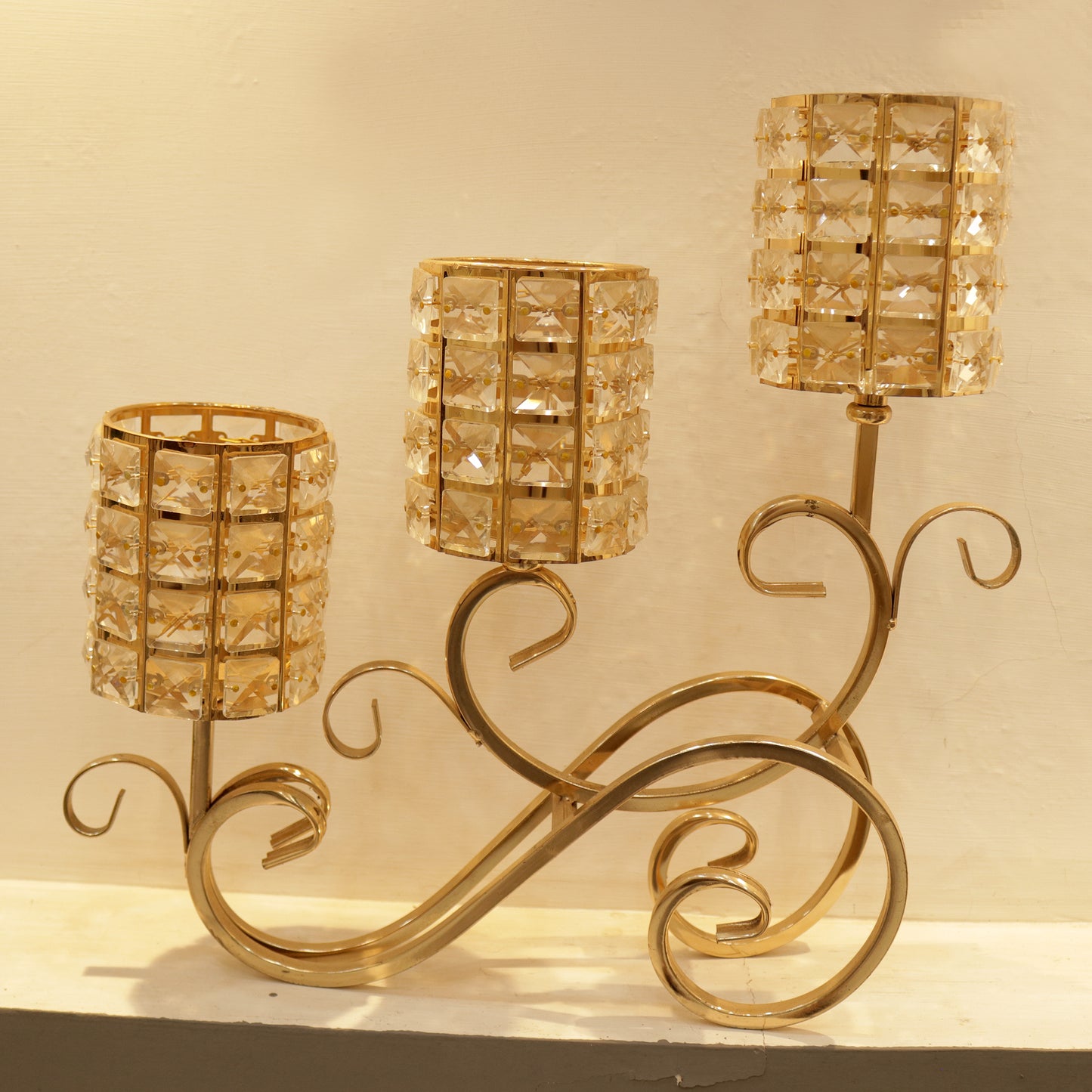 Crystal & Gold Metal Candles Holder  By PK LUXUS™